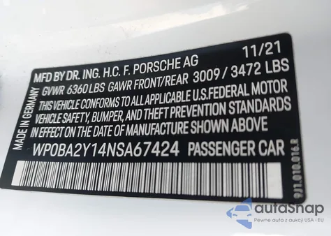 2022 Porsche Taycan Cross Turismo 4 z USA, uszkodzony, nr VIN WP0BA2Y14NSA67424